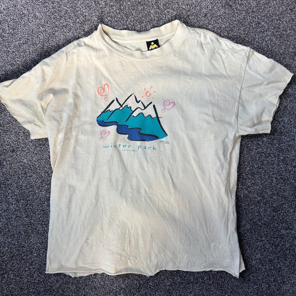 Vintage 90s Winter Park Colorado Mountain Graphic Tee raw hem size large